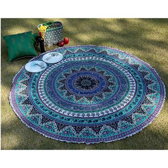 Round Tapestry Elephant Hippie Mandala Royal‎ Plum Ethnic Art Decor Multicolor - Picture 2 of 2